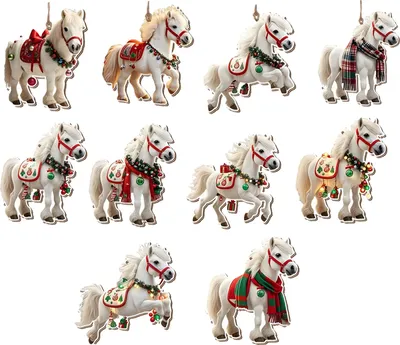 Produktbild von Weihnachtspferde-Ornamente, 2D-Acryl, Vintage-Pferde, Weihnachtsbaum-Hängedekoration, Western-Thema, Tierornamente für Weihnachtsbaum-Heimdekoration