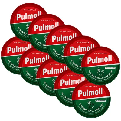 Produktbild von Pulmoll Pastillen, Schwarzwald Kräuter zuckerfrei, 10x 50g Dosen