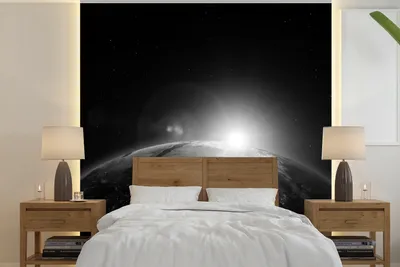 Produktbild von MuchoWow® Fototapete für Wohnzimmer oder Schlafzimmer Wandtapete Vinyl Motivtapete Erde - Sonne - Weltraum - 240x240 cm - Schlafzimmer-Tapete