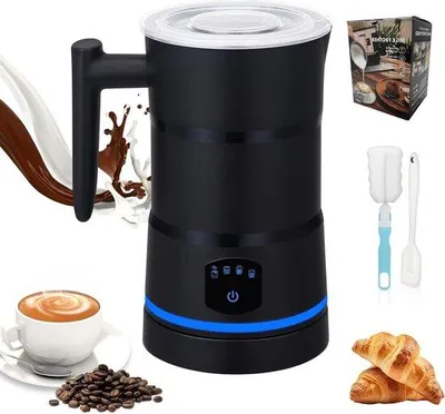 Obrázek produktu pro Automatický pěnovač mléka – elektrický pěnovač mléka – pro přípravu kávy – 4 funkce v jednom – objem 430 ml – černá barva