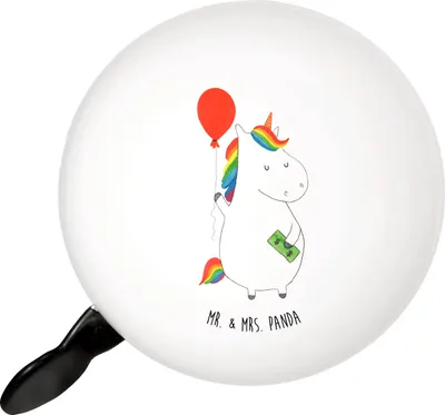 Produktbild von Mr. & Mrs. Panda Fahrradklingel Einhorn Luftballon - Weiß - Geschenk, Einhörner, Unicorn, klingel fahrrad, Geld, Freundin, Fahrradglocke, glocke, Fahrrad-Klingel