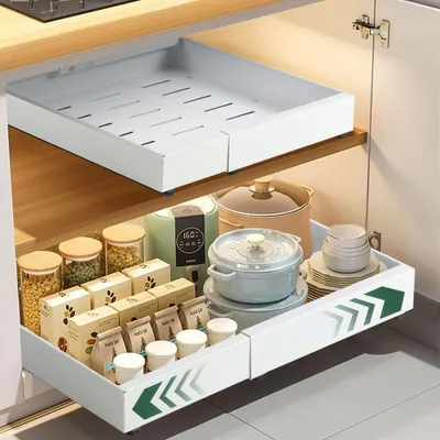 Produktbild von 1 x Teleskopschublade Küchenschrank Ausziehbare Schublade Schrank Organizer ohne Bohren 40 bis 68 m Breite einstellbar x 42 cm Tiefe