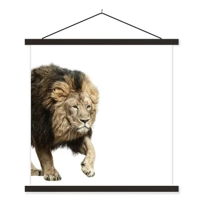 Produktbild von MuchoWow® Textilposter Löwe - Weiß - Tiere 90x90 cm mit schwarzem Rahmen - Magnetisches