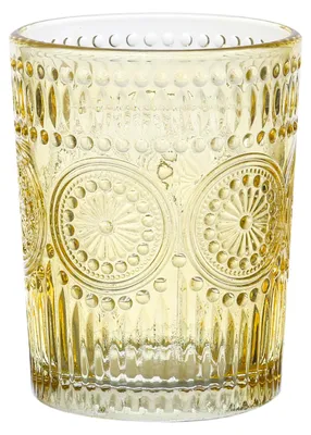 Produktbild von Trinkglas Vintage mit Blumenmuster - Glas - 280ml - H: 10cm - Bohostil - gelb