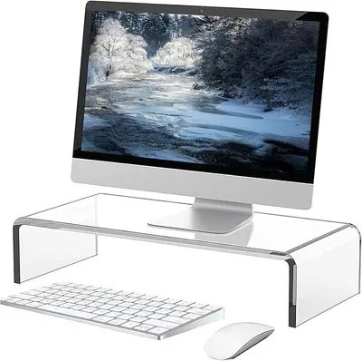 Produktbild von PolkaHome® Acryl Monitorständer, Transparenter Bildschirm-Erhöhung, Laptop-Ständer für Schreibtisch, Computer, PC (34 x 19 x 10 cm)