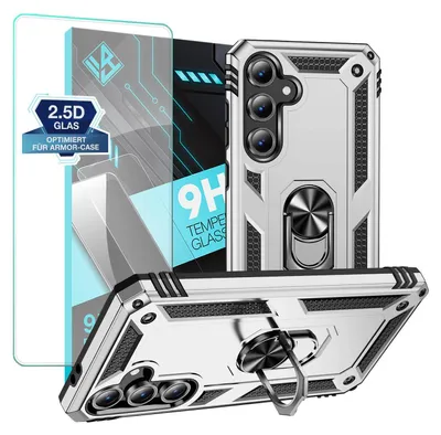 Produktbild von Armor Outdoor Handyhülle für Samsung Galaxy S25 FE Handy Panzer Case Schutzhülle mit 9H Displayglas Displayschutz Farbe: Silber