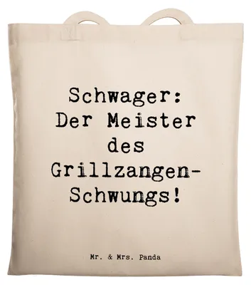 Produktbild von Mr. & Mrs. Panda Tote Bag Spruch Schwager Grillmeister - Transparent - Geschenk, Familienmitglieder, Laptoptasche, Familie, Schultasche, Humor, Weihnachten, Geschenke