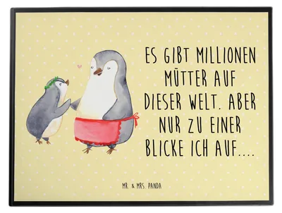 Produktbild von Mr. & Mrs. Panda Schreibunterlage Pinguin mit Kind - Gelb Pastell - Geschenk, Vorbild Mama, tischauflage, Familie, Muttertag, Mutter, tischschutzmatte, Mami