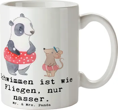 Produktbild von Mr. & Mrs. Panda Tasse Schwimmen wie Fliegen - Weiß - Geschenk, Sportler, Wasserfitness, Becher, Geschenke, Freiheit, Schwimmliebe, Kaffeetasse, Teetasse, Pott, Teamsport