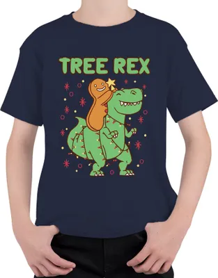 Produktbild von Tree Rex Lebkuchen Weihnachtsbaum Dino - Weihnachten Weihnachtsgeschenk Uni Kinder T-Shirt, Navy, 116