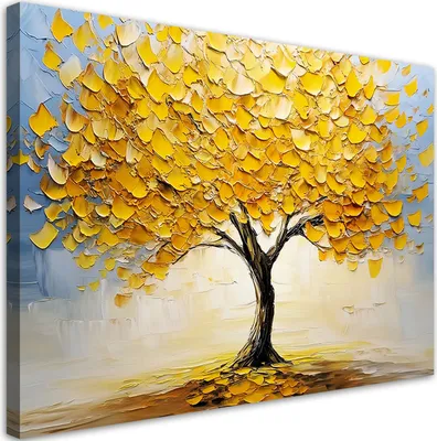Produktbild von Leinwandbild Goldener Baum Abstrakt Gemalte 100x70 Feeby Gelb bild für die wand bereit zum aufhängen
