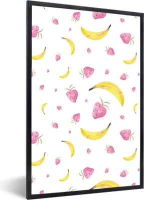 Produktbild von MuchoWow® Gerahmtes Poster Banane - Erdbeere - Aquarell 40x60 cm - Poster mit Schwarzem Bilderrahmen Wandposter Rahmen Foto Bilder - Papierdruck - Wandbilder