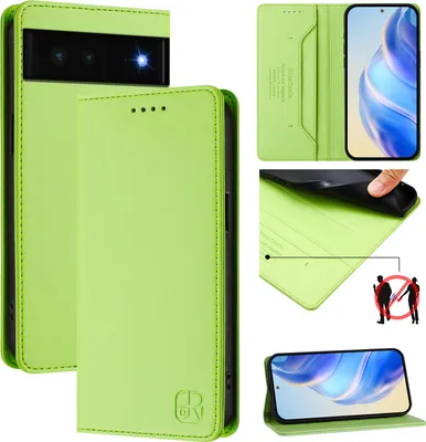 Produktbild von Lederhülle für Google Pixel 6 Hülle Flip Brieftasche Kartenfächern Ständer Schutzhülle Grün