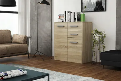 Produktbild von Kommode - mit Schubladen - 75 x 82 x 33 cm B/H/T - Sonoma Eiche - Moderne Sineboard - für Wohnzimmer - Schlafzimmer - Scala 2D2S