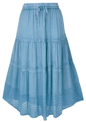 Produktbild von Bestickter Boho Hippierock, Indischer Maxirock, Sommerrock - Hellblau, Damen, Viskose, Röcke