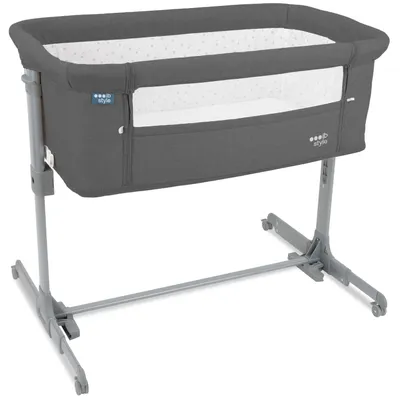 Produktbild von Babybett Kinderbett Beistellbett mit Schaukelfunktion inkl. Matratze Moskitonetz Transporttasche Höhenverstellbar Aluna Dunkelgrau ib style®