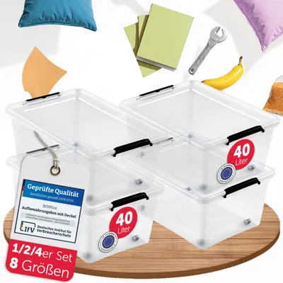 Produktbild von BOXXivo Aufbewahrungsbox 40L mit Deckel  im 4er Set – BPA-freie Stapelbox, robuste & lebensmittelechte Box