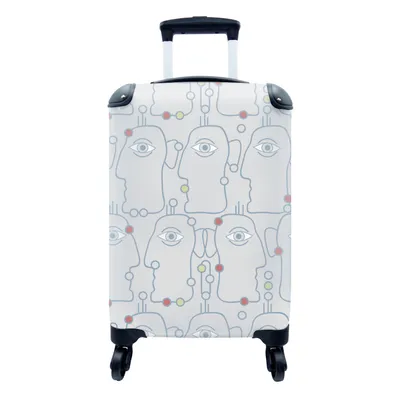 Produktbild von MuchoWow® Koffer Handgepäck Trolley Rollkoffer Kleine Reisekoffer mit 4 Rollen - Strichzeichnung - Gesicht - Muster - Cabin Size < 55x40x23 cm & 55x40x20 cm - Fotokoffer - Kabinenkoffer - Boardgepäck - Reise-Box - Reisekoffer - Reisegepäck - Koffer mit Bild - Trolley für Kinder