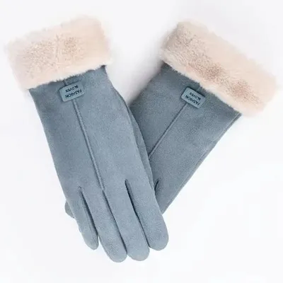 Produktbild von GKA Damen Handschuhe in Wildleder Optik taubenblau, flauschig gefüttert, innen komplett mit warmen Plüsch gefüttert Touchscreen