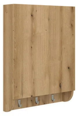 Productafbeelding van regalik Hangkast voor de badkamer, met deuren en haken, eikenhout, ruimtebesparend