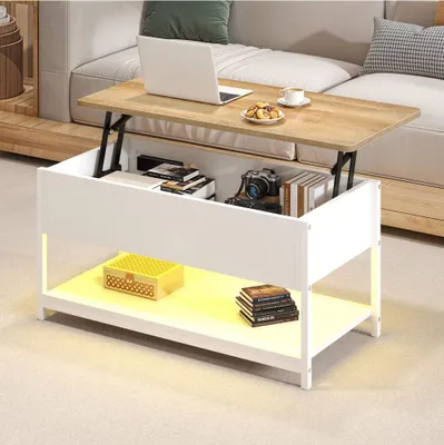 Produktbild von BALCONERA Couchtisch, höhenverstellbar Kaffeetisch mit hebeplatte, Hubtisch, versteckter Stauraum, Beistelltisch, Wohnzimmertisch, 100 x 50 x 50 cm