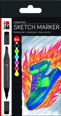 Obrázok produktu pre Marabu Graphix, Čierna, Azúrová, Svetlozelená, Purpurová, Červená, Žltá, Viacfarebný, 6 farba/farieb, Jemné zakončenie, Kolo, 1 mm