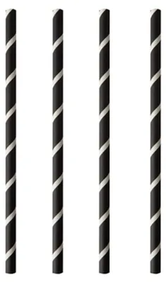 Produktbild von 100 Papstar Shake-Halme, Papier Ø 8 mm, 20 cm schwarz/weiss Stripes 87979 Papiertrinkhalme Papierstrohhalme Shakehalme