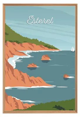 Image de Tableau mural encadré illustration Esterel 65x97 cm, Tableau mural moderne pour décoration intérieure
