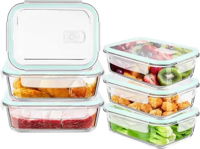 Immagine prodotto di Contenitori per alimenti in vetro con coperchi, 12 pezzi (6 contenitori + 6 coperchi) - Contenitori in vetro con coperchi adatti al microonde, alla lavastoviglie e al congelatore - Contenitori per pasti in vetro senza BPA - Contenitore per il pranzo in vetro