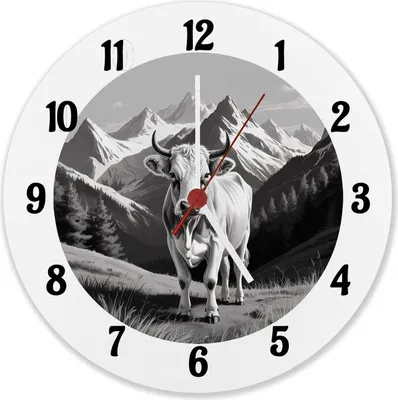 Produktbild von Kuh in den Bergen Wanduhr aus Alu für Tier-Fans