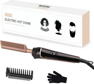 Produktbild von 80 ° C - 230 ° C Heißer Kamm Afro Haar/Spitzenperücken/Bart, Janelove Keramikglading HD -LCD -Display, Schnellheizhaar -Glätterer -Bürste/Bart Männer
