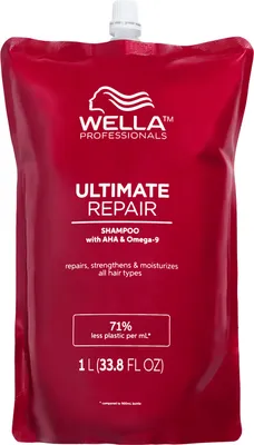 Produktbild von Wella Shampoo 1000ml Nachfüllpack ULTIMATE REPAIR mit Metal Purifier Technologie für geschädigtes & gefärbtes Haar, tierversuchsfrei & vegan