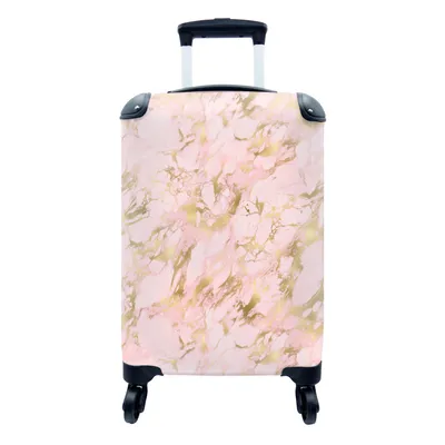 Produktbild von MuchoWow® Koffer Handgepäck Trolley Rollkoffer Kleine Reisekoffer mit 4 Rollen - Gold - Marmor - Muster - Rosa - Cabin Size < 55x40x23 cm & 55x40x20 cm - Fotokoffer - Kabinenkoffer - Boardgepäck - Reise-Box - Reisekoffer - Reisegepäck - Koffer mit Bild - Trolley für Kinder