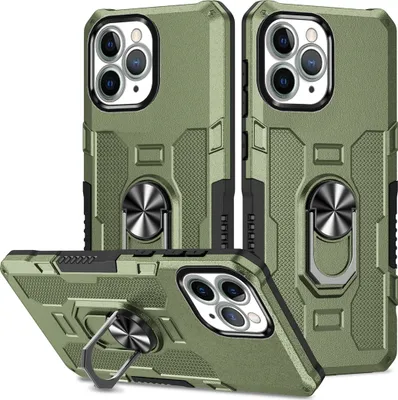 Image de coque pour iPhone 11 Pro Max, Coque durable double couche avec support pour anneau et socle pour iPhone 11 Pro Max Vert