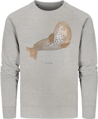 Produktbild von Mr. & Mrs. Panda Baumwoll Sweatshirt Robbe Lachen Größe XXL - Heather Grey - Geschenk, Rundhals Pullover, Lustige Sprüche, Robben, Nordsee, Pulli, Seehund, Strand, Ostsee