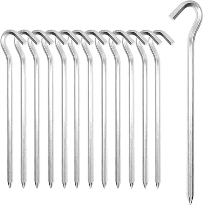 Produktbild von 12 Stück Zeltnägel silberfarben, für Outdoor-Camping, aus Aluminiumlegierung, sechseckig, Fragezeichenform