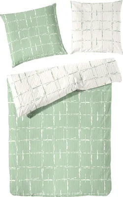 Produktbild von Primera Soft-Seersucker Bettwäsche 135x200 Wende Karo grün weiß jade 213065-50