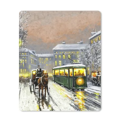Produktbild von MuchoWow® Mauspad Mousepad Gemälde - Ölgemälde - Winter - Straßenbahn - Pferd 19x23 cm - Mousepads - Maus Mat - Pad - Mausunterlage - Mauspads - Spielen
