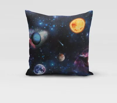 Produktbild von SCHÖNER LEBEN. Kissenhülle Samt Planeten Weltall blau bunt Größe 80x80cm (HxB) 80x80cm (HxB) Größe