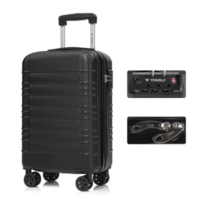 Produktbild von yonsly Premium Reisekoffer TSA-Schloss,YKK-Reißverschluss Hartschalen-Koffer Trolley Kabinenkoffer Rollkoffer Suitcase Handgepäck (Schwarz, M)