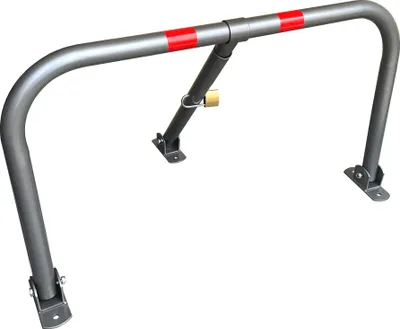 Produktbild von Parksperre Klappbar 44cm Stahl Parkplatzsperre Grau Parkplatzbügel mit roten Warnstreifen Rund  Stellplatz Sicherung Abschließbar