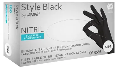 Produktbild von AMPri STYLE BLACK Nitrilhandschuhe schwarz puderfrei 100 Stück Gr. XXL