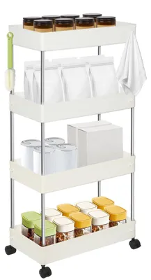 Produktbild von Aufbewahrungswagen - Rollwagen - 4 Ebenen - Kunststoff - Montage erforderlich - Für Küche/Bad/Kosmetik/Schreibtisch - Weiß