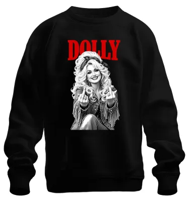 Zdjęcie produktu dla Bluza z kapturem z motywem Dolly Parton, country, muzyka, gest obsceniczny, rockabilly, piosenkarka, czarna, rozmiar 3XL