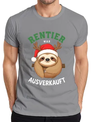 Produktbild von Rentier war t Weihnachten Faultier Geschenk Lustig Herren T-Shirt, Grau, 3XL