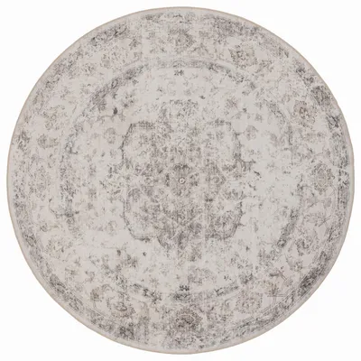 Productafbeelding van Vintage-tapijt met korte pool, oosters design, geschikt voor woonkamer, slaapkamer of kinderkamer, beige kleur, rond, 160x160 cm