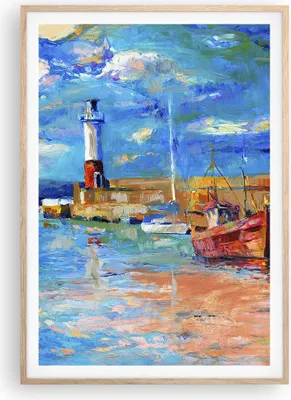 Produktbild von Gerahmtes Poster - Rahmen in heller Eiche - Leuchtturm Meer - 70x100 cm - Wand Bild - Wanddeko - Wandbilder - Wandposter - Bilderrahmen - Bilder - Kunstdruck - Wandbild - P2NPA70x100-3693