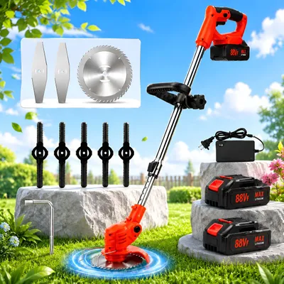 Produktbild von 21V Akku Rasentrimmer mit 2 Akkus & Ladegerät, Teleskopstiel, Gras Trimmer Elektrisch für Garten