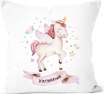 Produktbild von Kissen-Bezug Einhorn mit Namen Kissen-Hülle Namenskissen Baumwolle personalisierte Geschenke Dekokissen SpecialMe® weiß unisize