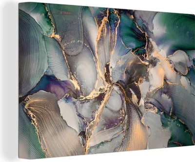 Produktbild von OneMillionCanvasses® - Leinwandbilder - 140x90 cm, Gold - Blau - Marmor, Wandbilder Kunstdruck Wanddekoration - Foto auf Leinwand - Gemälde auf Holzrahmen
